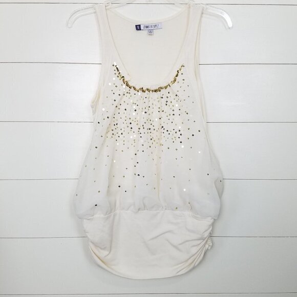 Jennifer Lopez Tops - Jennifer Lopez Cream Gold Sequined Blousey Tank MP